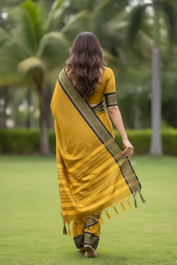 Mustard_Cotton_Blend_Narayanpet_Cotton_Silk_Saree_For_Women