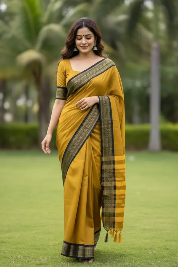 Mustard_Cotton_Blend_Narayanpet_Cotton_Silk_Saree_For_Women