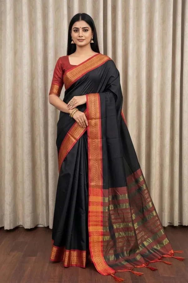 Black_Cotton_Blend_Narayanpet_Cotton_Silk_Saree_For_Women