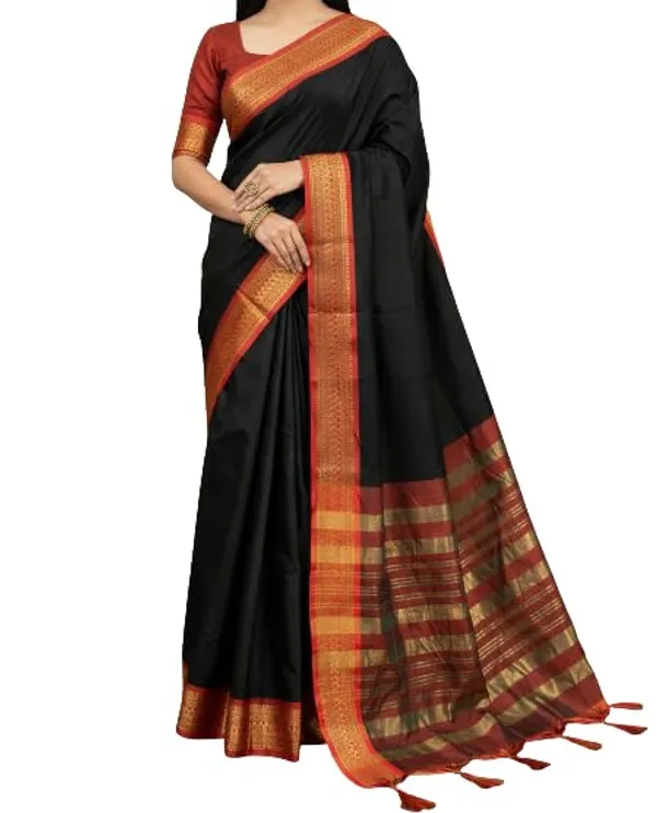 Black_Cotton_Blend_Narayanpet_Cotton_Silk_Saree_For_Women