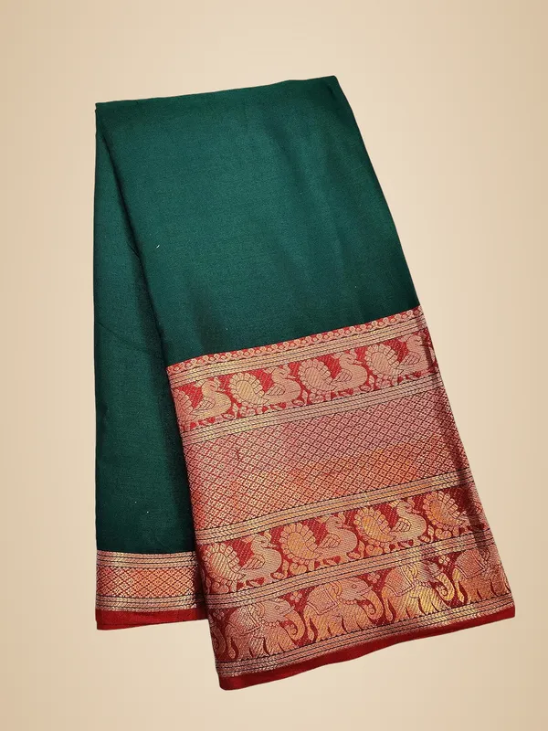 Bottle_Green_Cotton_Narayanpet_Cotton_Silk_Saree_For_Women