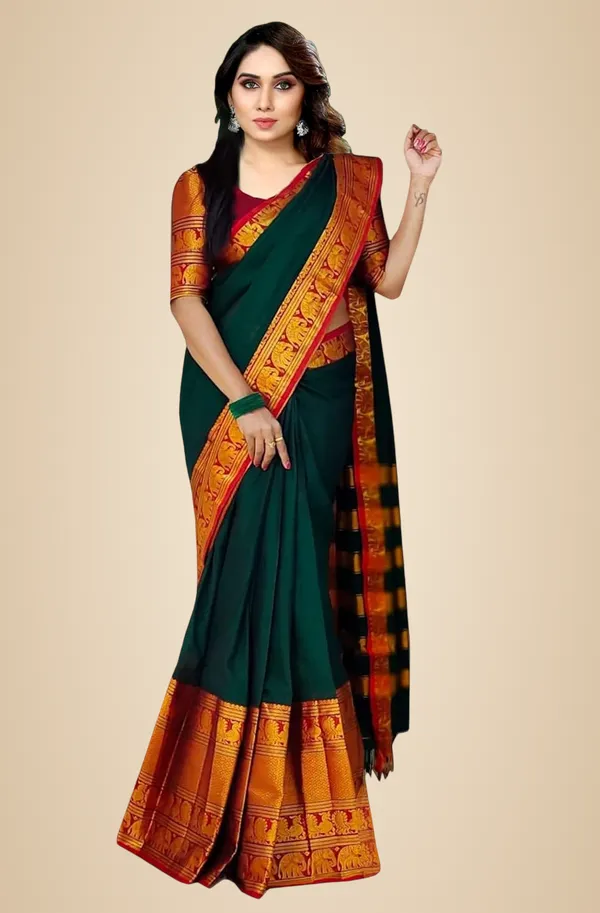 Bottle_Green_Cotton_Narayanpet_Cotton_Saree_For_Women