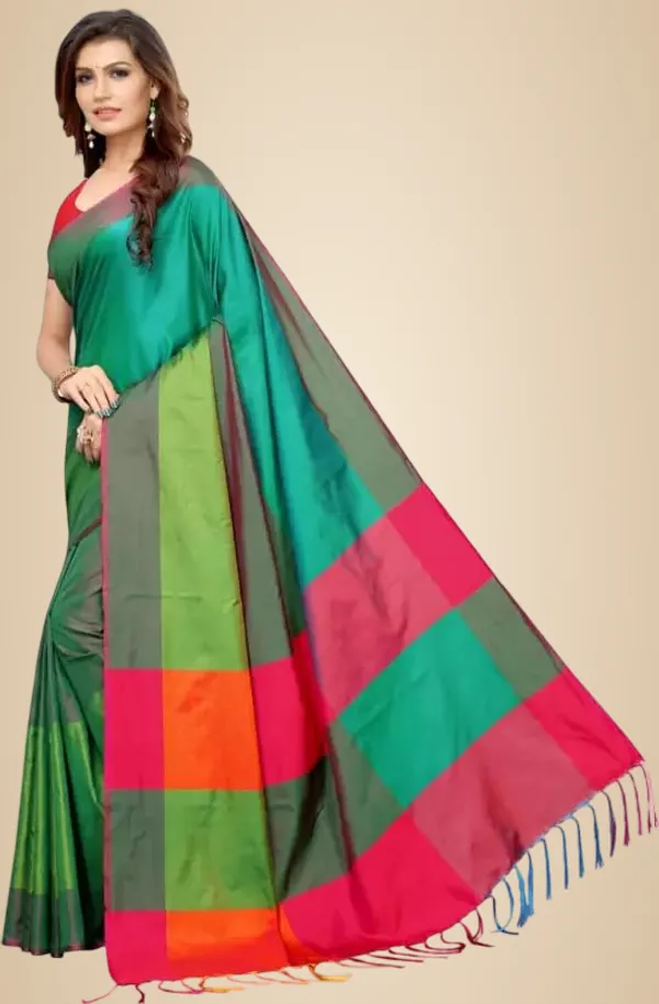 Green_Cotton_Blend_Printed_Chiffon_Saree_For_Women