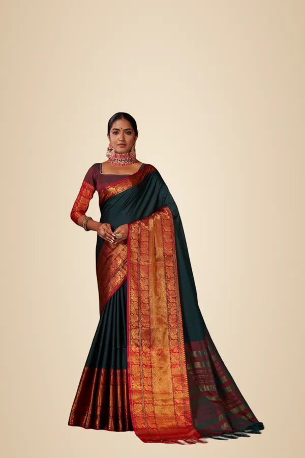 Dark_Blue_Cotton_Pochampally_Cotton_Saree_For_Women