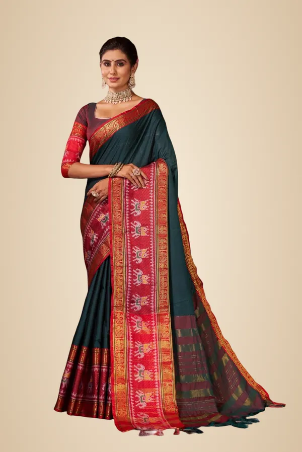 Dark_Blue_Cotton_Pochampally_Cotton_Saree_For_Women