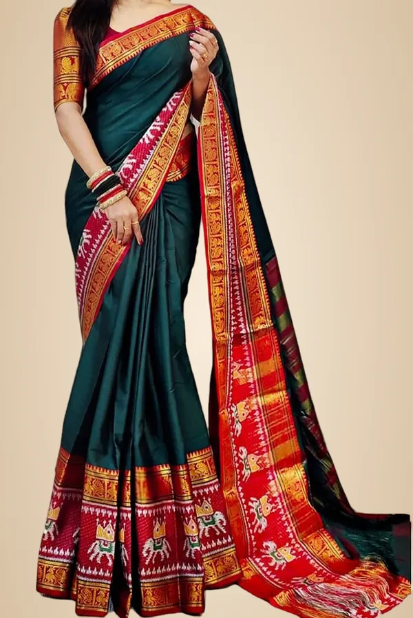Bottle_Green_Mercerised_Cotton_Narayanpet_Cotton_Silk_Saree_For_Women