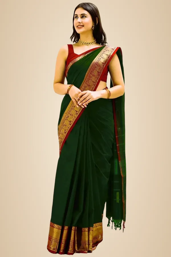 Green_Cotton_Blend_Kanjivaram_Silk_Saree_For_Women