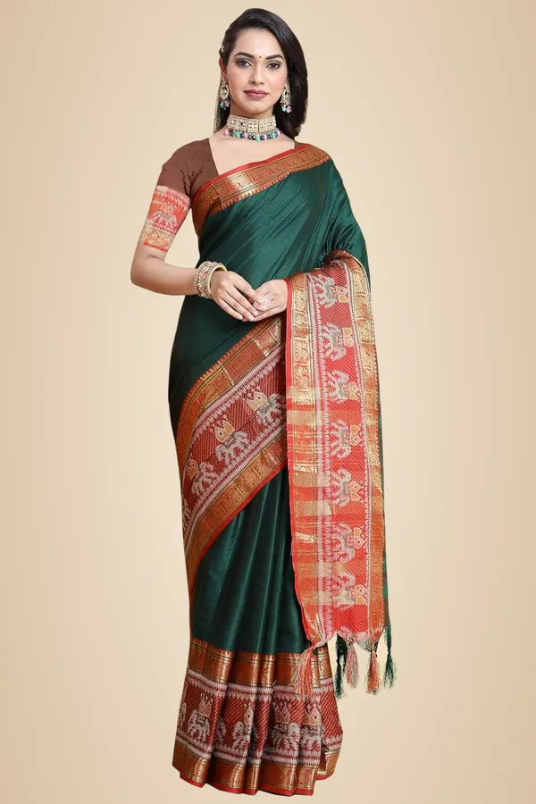 Bottle_Green_Cotton_Silk_Cotton_Silk_Saree_For_Women