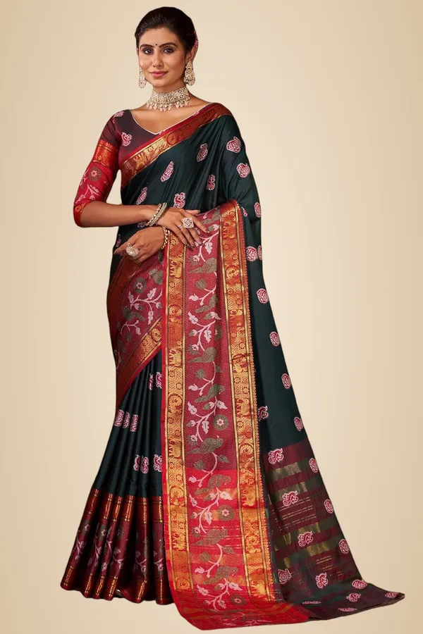 Bottle_Green_Cotton_Silk_Narayanpet_Silk_Saree_For_Women