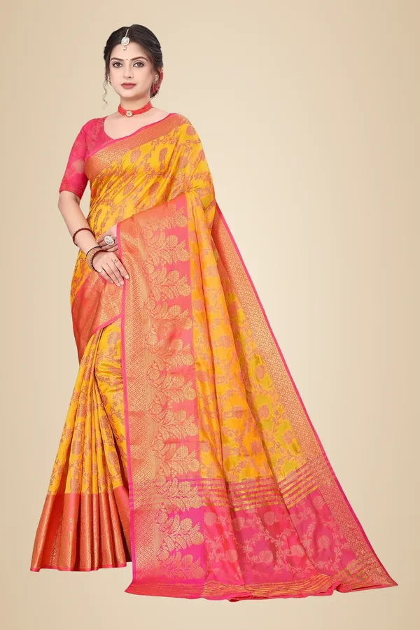 Light_Orange_Silk_Banarasi_Organza_Saree_For_Women