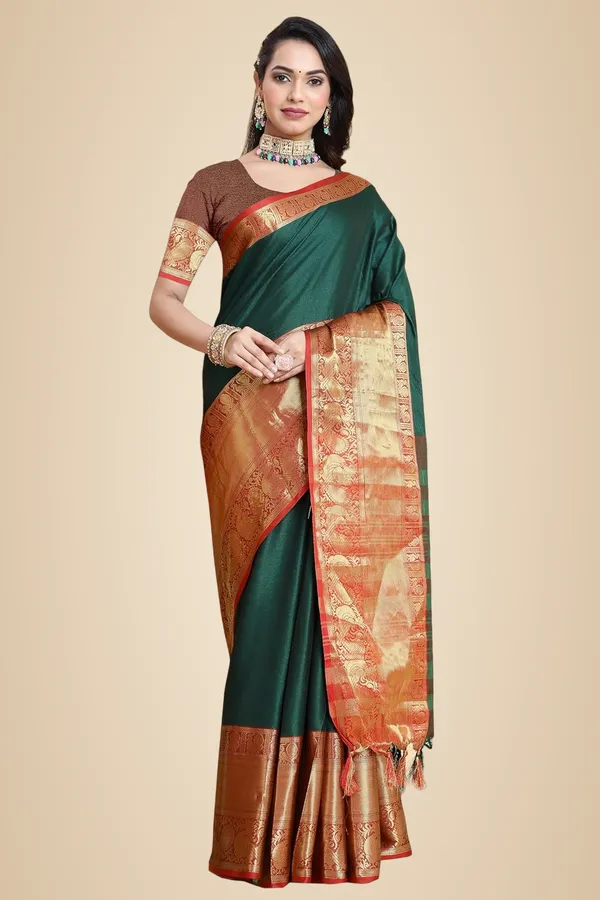 Bottle_Green_Cotton_Silk_Kanjivaram_Cotton_Silk_Saree_For_Women