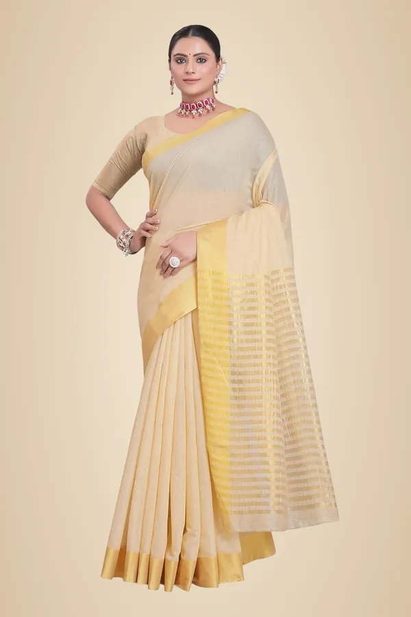 Beige_Cotton_Blend_Chiffon_Georgette_Saree_For_Women