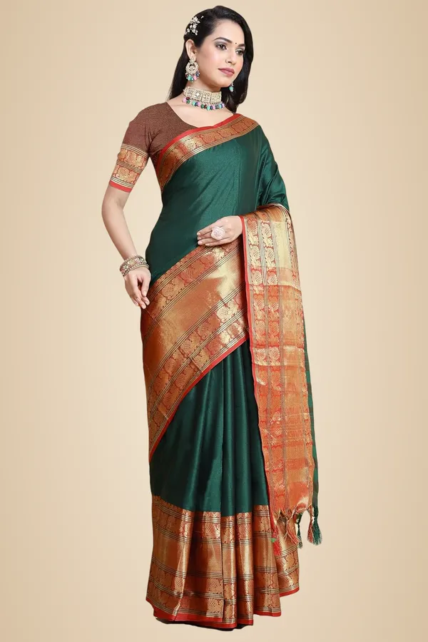Bottle_Green_Cotton_Silk_Cotton_Silk_Saree_For_Women
