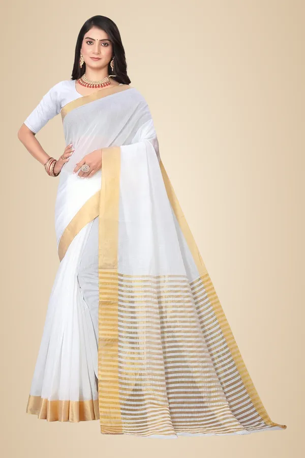White_Cotton_Blend_Kerala_Kasavu_Saree_For_Women