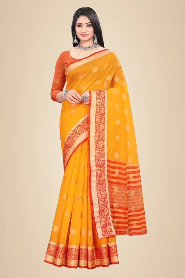 Yellow_Cotton_Blend_Narayanpet_Cotton_Silk_Saree_For_Women