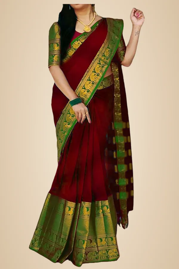 Brown_Cotton_Pochampally_Cotton_Saree_For_Women