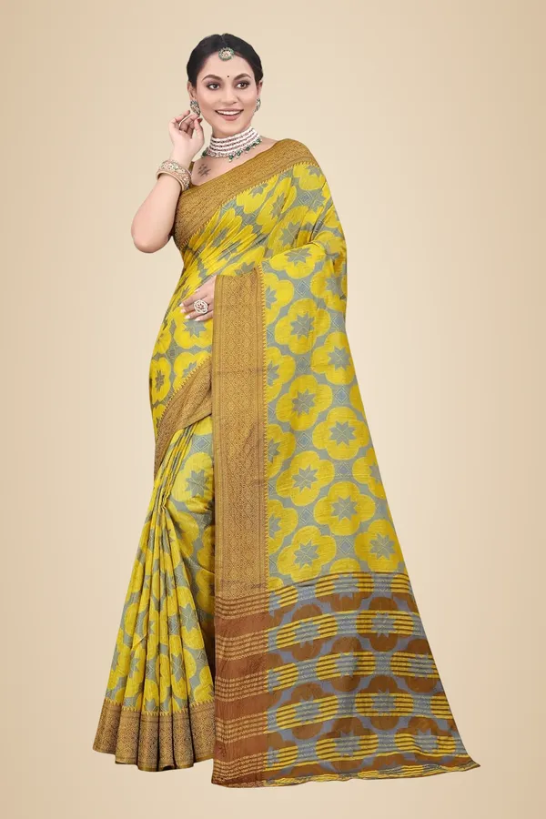 Yellow_Cotton_Silk_Printed_Chiffon_Saree_For_Women