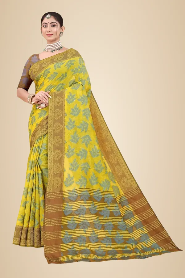 Yellow_Cotton_Kanjivaram_Cotton_Silk_Saree_For_Women