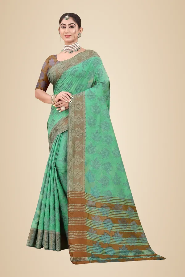 Dark_Green_Cotton_Kanjivaram_Cotton_Silk_Saree_For_Women