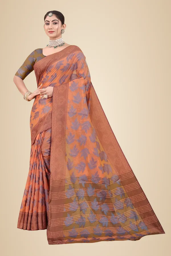 Brown_Cotton_Kanjivaram_Cotton_Silk_Saree_For_Women