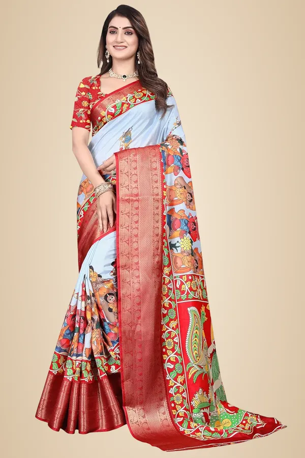 Light_Blue_Cotton_Silk_Blend_Art_Silk_Saree_For_Women