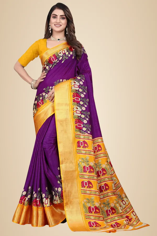 Purple_Cotton_Silk_Blend_Printed_Chiffon_Saree_For_Women