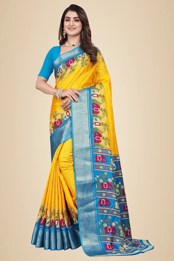 Yellow_Cotton_Silk_Blend_Art_Silk_Saree_For_Women