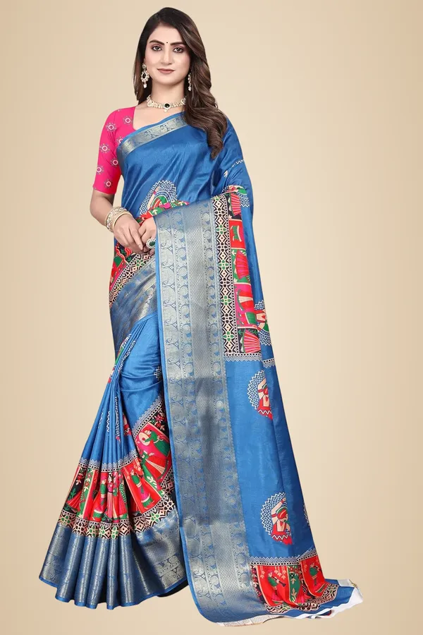 Blue_Cotton_Silk_Blend_Art_Silk_Saree_For_Women
