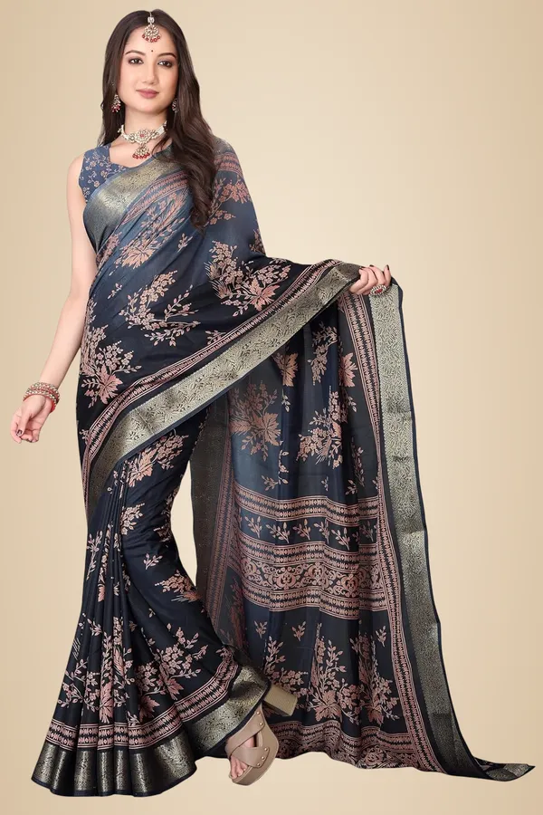 Navy_Blue_Silk_Blend_Printed_Chiffon_Saree_For_Women