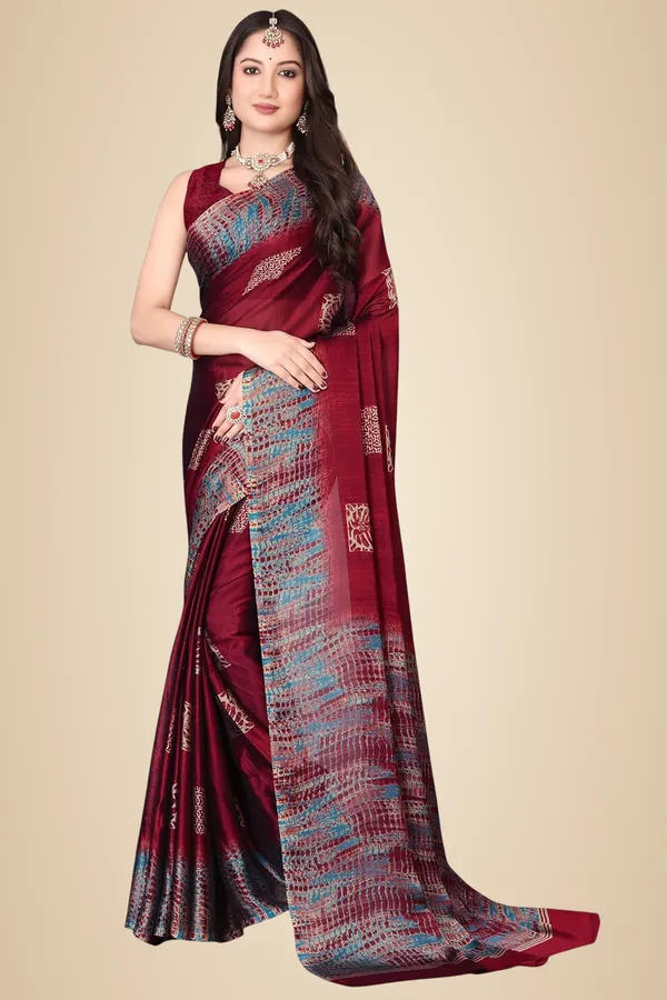 Maroon_Chiffon_Georgette_Pochampally_Cotton_Saree_For_Women