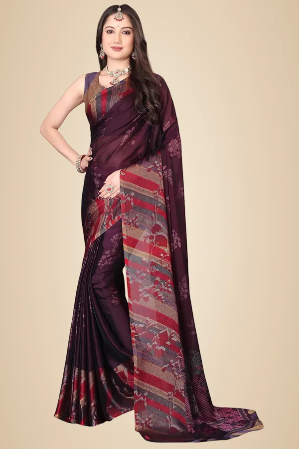 Wine_Berry_Chiffon_Banarasi_Silk_Saree_For_Women