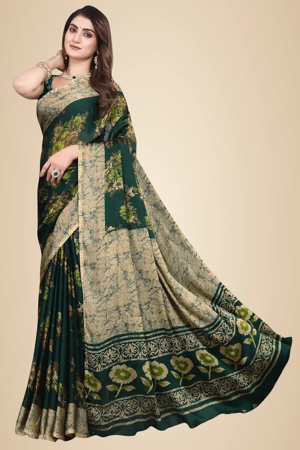 Bottle_Green_Chiffon_Floral_Chiffon_Saree_For_Women