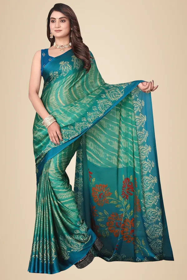 Turquoise_Octopus_Georgette_Chiffon_Georgette_Saree_For_Women