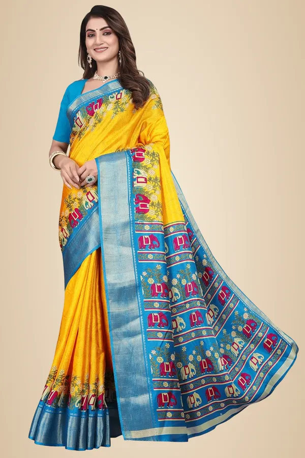 Yellow_Silk_Blend_Printed_Dola_Silk_Saree_For_Women