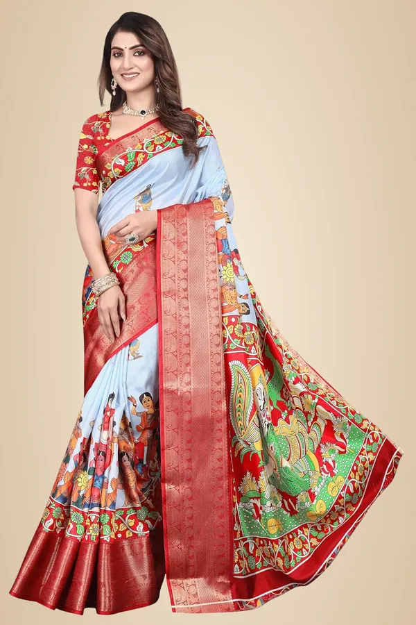 Aqua_Blue_Silk_Blend_Printed_Dola_Silk_Saree_For_Women