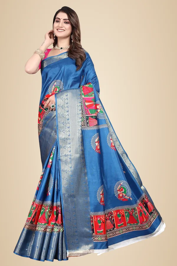 Blue_Silk_Blend_Printed_Dola_Silk_Saree_For_Women