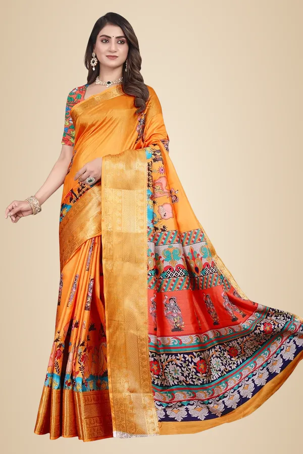 Orange_Silk_Blend_Printed_Dola_Silk_Saree_For_Women