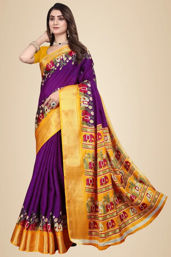 Purple_Silk_Blend_Printed_Chiffon_Saree_For_Women