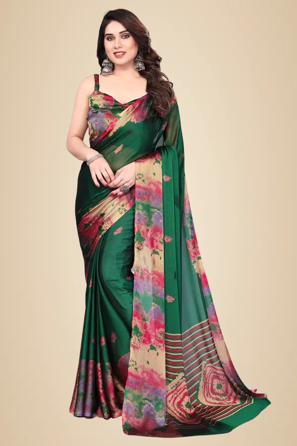 Dark_Green_Chiffon_Printed_Chiffon_Saree_For_Women