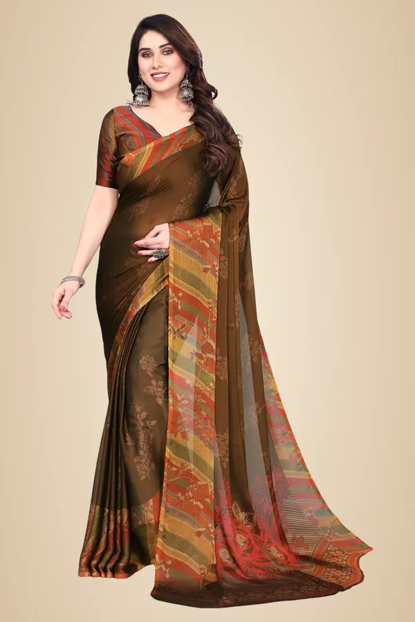 Brown_Chiffon_Printed_Chiffon_Saree_For_Women