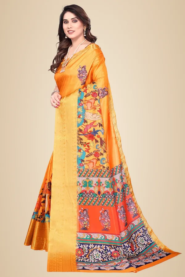 Orange_Silk_Blend_Printed_Dola_Silk_Saree_For_Women