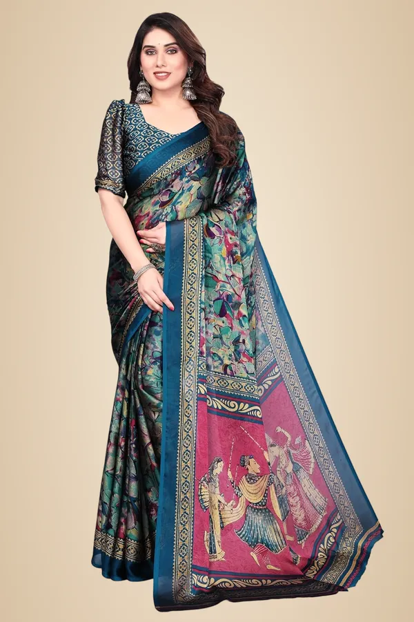 Turquoise_Chiffon_Printed_Chiffon_Saree_For_Women