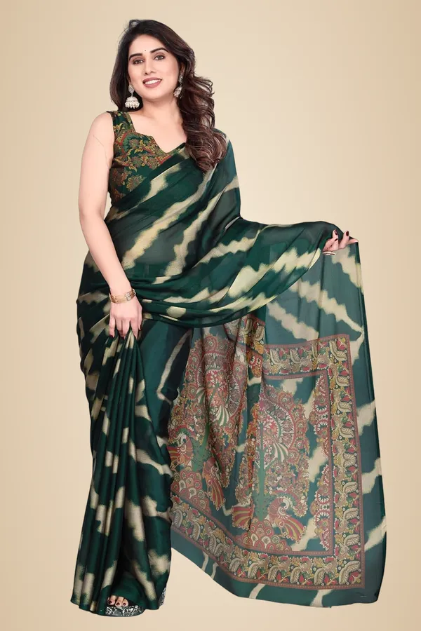 Dark_Green_Chiffon_Printed_Chiffon_Saree_For_Women