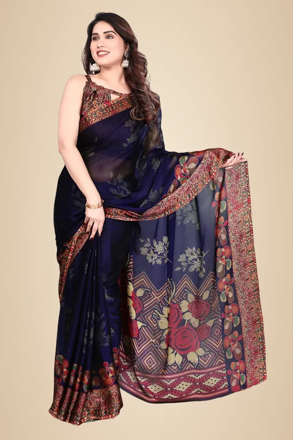Navy_Blue_Chiffon_Printed_Saree_For_Women
