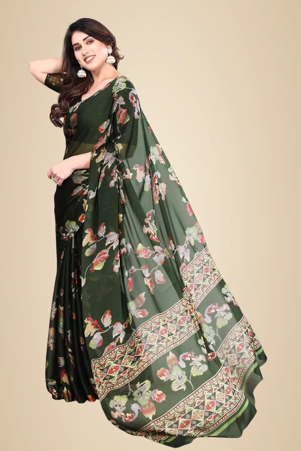 Green_Polyester_Chiffon_Georgette_Saree_For_Women