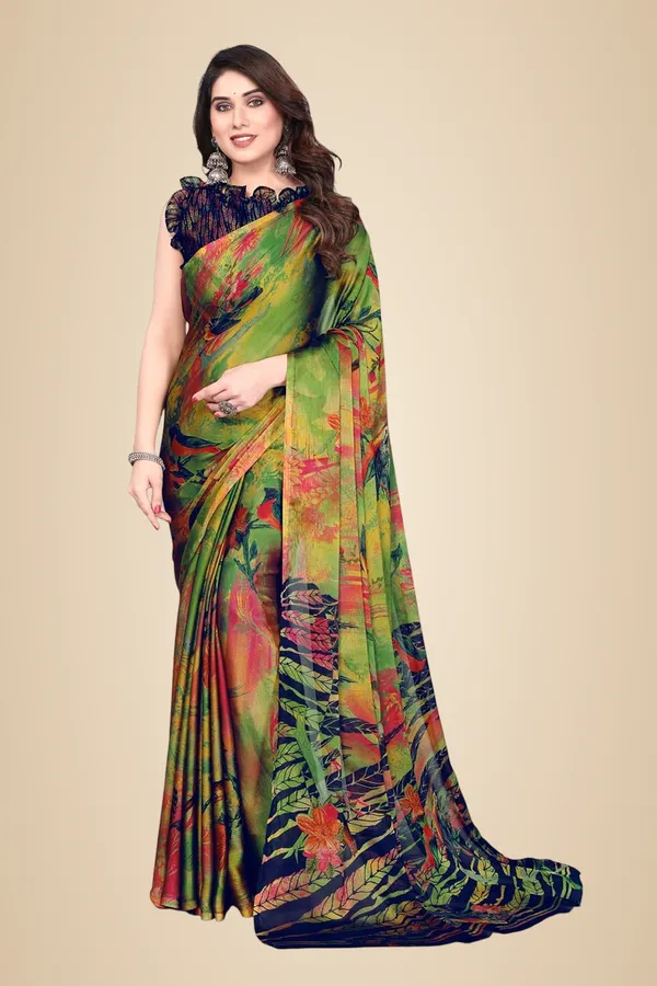 Green_Polyester_Chiffon_Georgette_Saree_For_Women