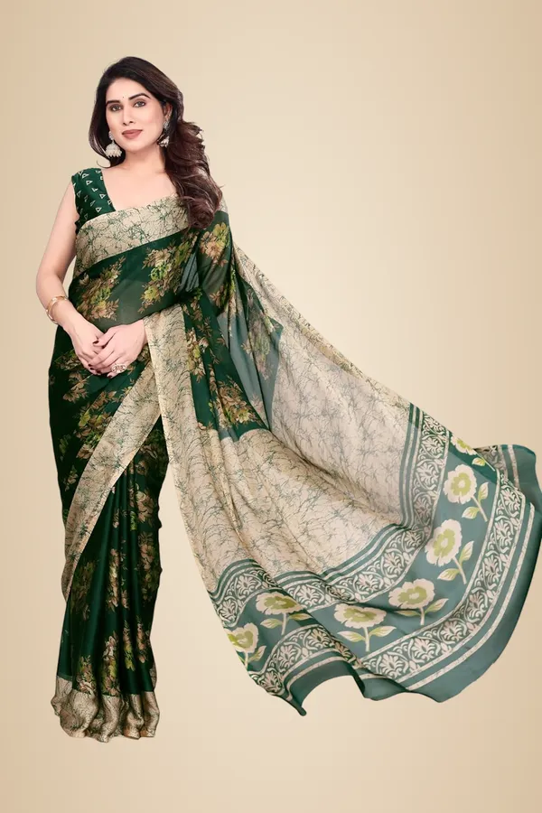 Dark_Green_Polyester_Chiffon_Georgette_Saree_For_Women