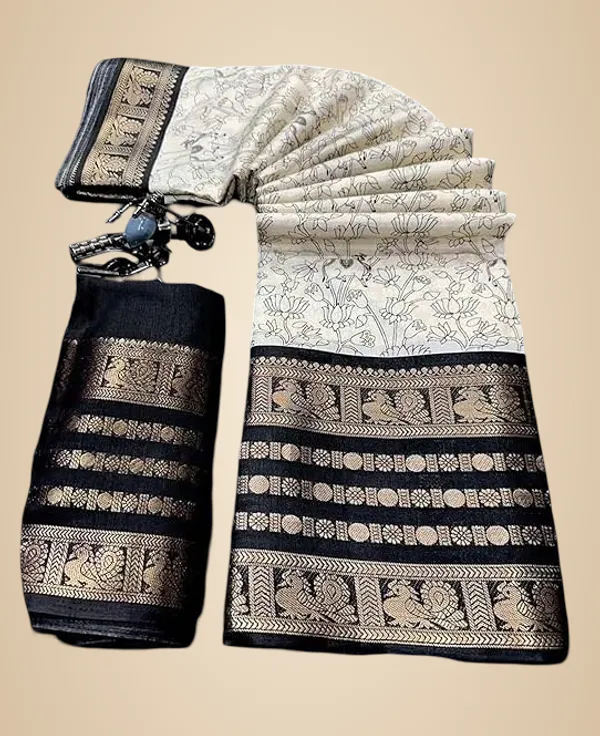 White_Polyester_Silk_Saree_For_Women