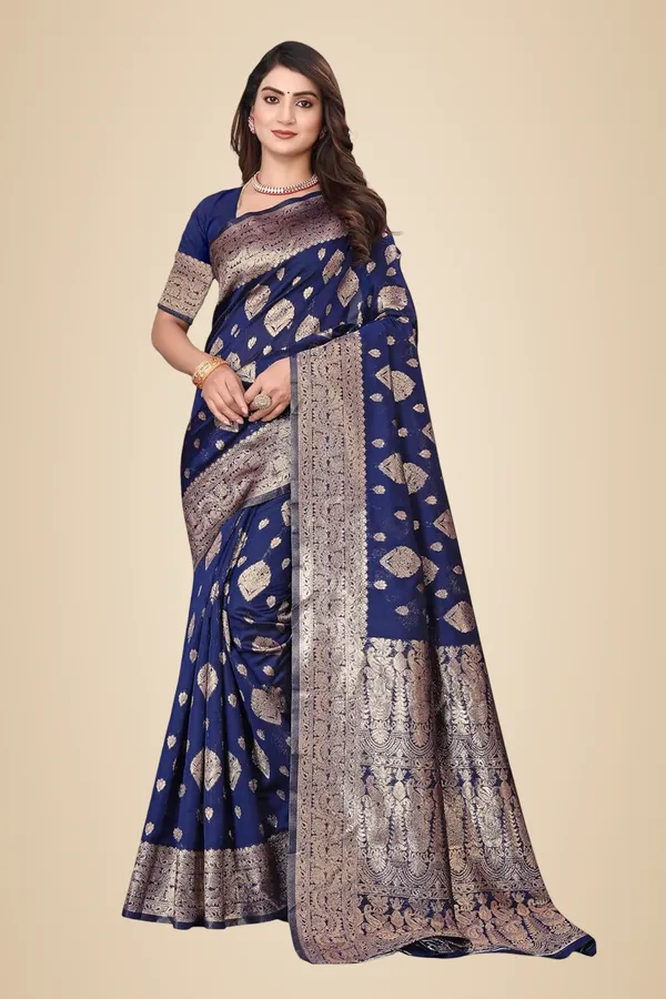 Dark_Blue_Gold_Silk_Blend_Kanjivaram_Silk_Saree_For_Women