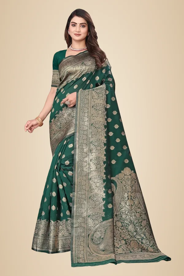 Green_Silk_Blend_Kanjivaram_Silk_Saree_For_Women